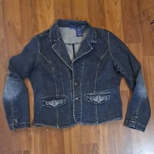 Bum Vintage Women's Dark Blue Embroidered Denim Jacket